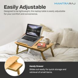 MANTRARAJ Bamboo Laptop Desk Adjustable Height with Drawer Study Table Bed Desk in Brown - thumbnail 7