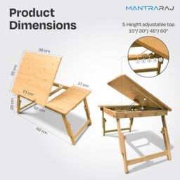MANTRARAJ Bamboo Laptop Desk Adjustable Height with Drawer Study Table Bed Desk in Brown - thumbnail 2
