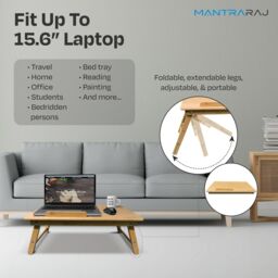 MANTRARAJ Bamboo Laptop Desk Adjustable Height with Drawer Study Table Bed Desk in Brown - thumbnail 3