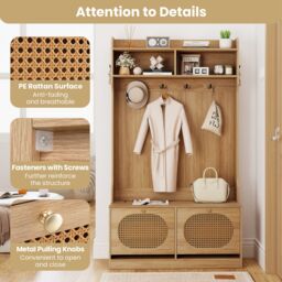 Gymax 4-In-1 Hall Tree Entryway Bench With Coat Hanging Hooks Flip Drawers in Khaki - thumbnail 9