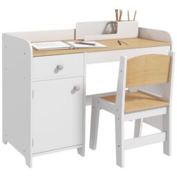 ZONEKIZ Kids Desk & Chair Set for 3-6 Year Old with Storage, White - thumbnail 2