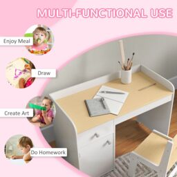 ZONEKIZ Kids Desk & Chair Set for 3-6 Year Old with Storage, White - thumbnail 6