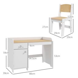 ZONEKIZ Kids Desk & Chair Set for 3-6 Year Old with Storage, White - thumbnail 3