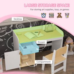 ZONEKIZ Kids Desk & Chair Set for 3-6 Year Old with Storage, White - thumbnail 4