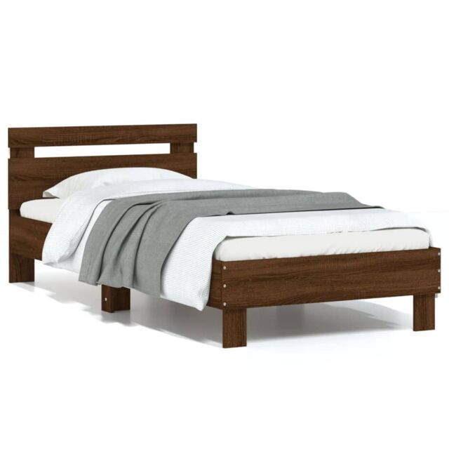 Berkfield Home Bed Frame without Mattress with LED Lights Brown Oak 75x190 cm Small Single - image 1
