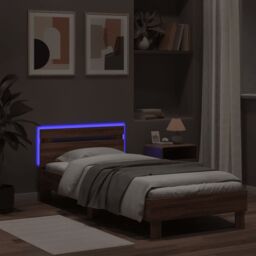 Berkfield Home Bed Frame without Mattress with LED Lights Brown Oak 75x190 cm Small Single - thumbnail 4