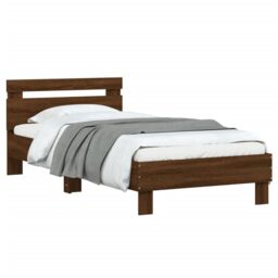 Berkfield Home Bed Frame without Mattress with LED Lights Brown Oak 75x190 cm Small Single - thumbnail 5