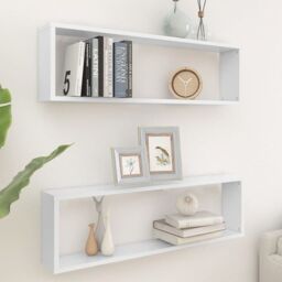 Berkfield Home Wall Cube Shelf 2 pcs White 100x15x30 cm Engineered Wood - Size: 100 x 15 x 30 cm