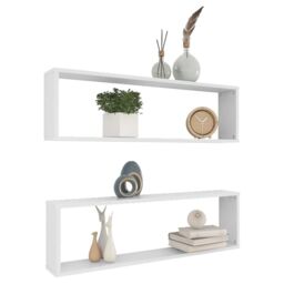 Berkfield Home Wall Cube Shelf 2 pcs White 100x15x30 cm Engineered Wood - Size: 100 x 15 x 30 cm - thumbnail 3