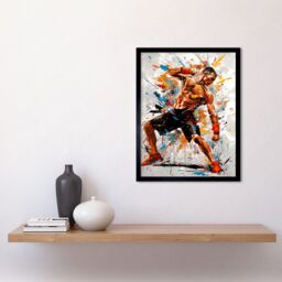 "Artery8 Wall Art Print Martial Arts Kickboxer Athlete Splat Paint Art Framed in Black - Size: W12"" x H16""" - thumbnail 2