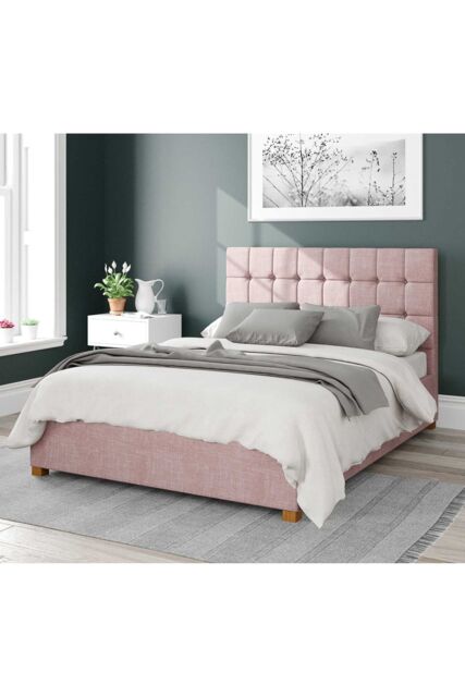 Aspire Sinatra Upholstered Ottoman Storage Bed, Pure Pastel Cotton Fabric in Rose - Size: Double - image 1