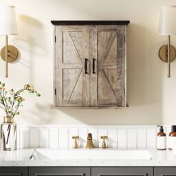 Costway Bathroom Wall Cabinet Farmhouse Medicine Cabinet w/ 2 Doors & Shelves in Grey - thumbnail 3