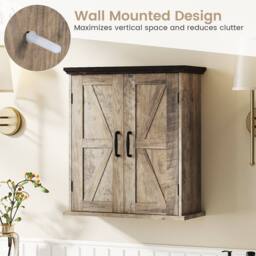 Costway Bathroom Wall Cabinet Farmhouse Medicine Cabinet w/ 2 Doors & Shelves in Grey - thumbnail 9