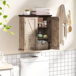 Costway Bathroom Wall Cabinet Farmhouse Medicine Cabinet w/ 2 Doors & Shelves in Grey - thumbnail 4