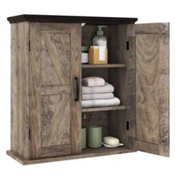 Costway Bathroom Wall Cabinet Farmhouse Medicine Cabinet w/ 2 Doors & Shelves in Grey - thumbnail 1