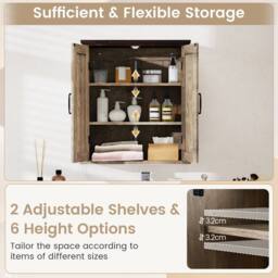 Costway Bathroom Wall Cabinet Farmhouse Medicine Cabinet w/ 2 Doors & Shelves in Grey - thumbnail 8