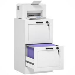 HOMCOM 2-Drawer File Cabinet, Lockable Filing Cabinet for A4 Letter, White - thumbnail 2