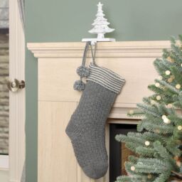 Dibor Set of 2 Grey Chunky Knit Pom Pom Xmas Gift Christmas Stockings - Size: 2 Pack - thumbnail 1