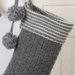 Dibor Set of 2 Grey Chunky Knit Pom Pom Xmas Gift Christmas Stockings - Size: 2 Pack - thumbnail 4
