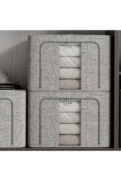 Living and Home Metal Frame Fabric Storage Box Clothes Organizer with Window in Pale Grey - Size: XL - thumbnail 4