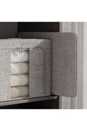 Living and Home Metal Frame Fabric Storage Box Clothes Organizer with Window in Pale Grey - Size: XL - thumbnail 2
