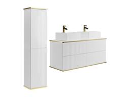 Vente-unique Fluted Wall-Hung Bathroom Unit With Square Double Countertop Basin and in White - thumbnail 2