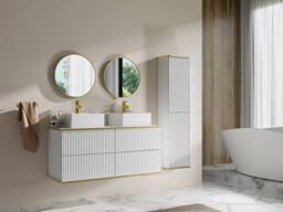 Vente-unique Fluted Wall-Hung Bathroom Unit With Square Double Countertop Basin and in White - thumbnail 3
