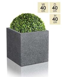 Primrose Black Square Cube Planter Poly-Terrazzo Outdoor Patio Garden 40cm - thumbnail 2