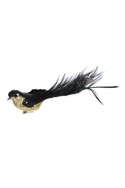 KDMD Black & Gold Sequin & Glitter Bird with Clip 29cm 2 Pack - image 1