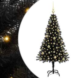 Berkfield Home Lush Christmas Tree with 150 LEDs with Stand Black 150 cm PVC - thumbnail 3