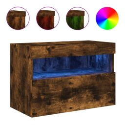 Berkfield Home TV Wall Cabinet with LED Lights Smoked Oak 60x30x40 cm in Brown - Size: 60 x 30 x 40 cm - thumbnail 2