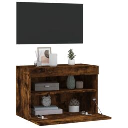 Berkfield Home TV Wall Cabinet with LED Lights Smoked Oak 60x30x40 cm in Brown - Size: 60 x 30 x 40 cm - thumbnail 7