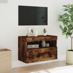 Berkfield Home TV Wall Cabinet with LED Lights Smoked Oak 60x30x40 cm in Brown - Size: 60 x 30 x 40 cm - thumbnail 5