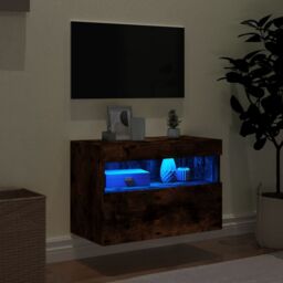 Berkfield Home TV Wall Cabinet with LED Lights Smoked Oak 60x30x40 cm in Brown - Size: 60 x 30 x 40 cm - thumbnail 4