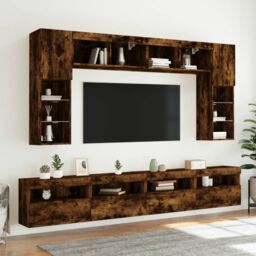 Berkfield Home TV Wall Cabinet with LED Lights Smoked Oak 60x30x40 cm in Brown - Size: 60 x 30 x 40 cm - thumbnail 6