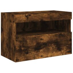 Berkfield Home TV Wall Cabinet with LED Lights Smoked Oak 60x30x40 cm in Brown - Size: 60 x 30 x 40 cm - thumbnail 3
