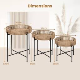 Gymax Set of 3 Round Nesting Side Tables Weaving End Tables With Metal Legs in Natural - thumbnail 6