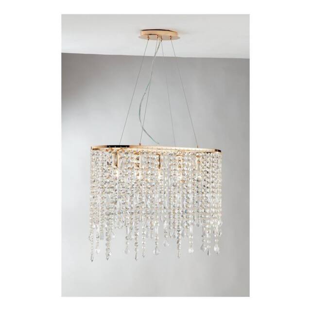 Netlighting BREEZE 5 Light Pendant Ceiling Light Gold K9 Crystals 66.5x23.5x46cm - Size: 66.5x23.5x46 cm