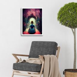 "Artery8 Wall Art Print Alice In Wonderland Through Looking Glass Enchanted Pink Forest Art Framed in White - Size: W12"" x H16""" - thumbnail 2