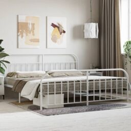 Berkfield Home Metal Bed Frame with Headboard & Footboard White 200x200 cm - thumbnail 1