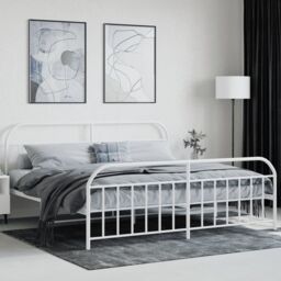 Berkfield Home Metal Bed Frame with Headboard & Footboard White 200x200 cm - thumbnail 3