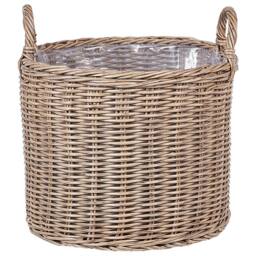 Wyld and Coco Set of 3 Brown PE Rattan Round Plant Baskets Handles and Synthetic - thumbnail 4