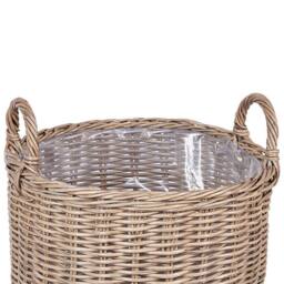 Wyld and Coco Set of 3 Brown PE Rattan Round Plant Baskets Handles and Synthetic - thumbnail 6