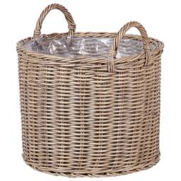 Wyld and Coco Set of 3 Brown PE Rattan Round Plant Baskets Handles and Synthetic - thumbnail 5