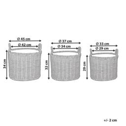 Wyld and Coco Set of 3 Brown PE Rattan Round Plant Baskets Handles and Synthetic - thumbnail 3