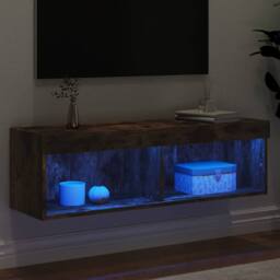 Berkfield Home TV Cabinet with LED Lights Smoked Oak 100x30x30 cm in Brown - Size: 100 x 30 x 30 cm - thumbnail 4