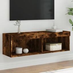 Berkfield Home TV Cabinet with LED Lights Smoked Oak 100x30x30 cm in Brown - Size: 100 x 30 x 30 cm - thumbnail 7