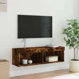 Berkfield Home TV Cabinet with LED Lights Smoked Oak 100x30x30 cm in Brown - Size: 100 x 30 x 30 cm - thumbnail 6
