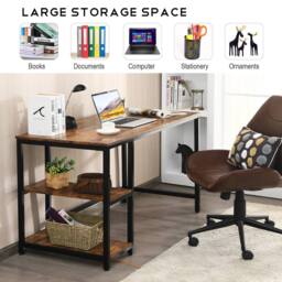 Costway 120x60cm Computer Desk Industrial Writing Table w/Storage Shelves in Brown - Size: 120x60 cm - thumbnail 6