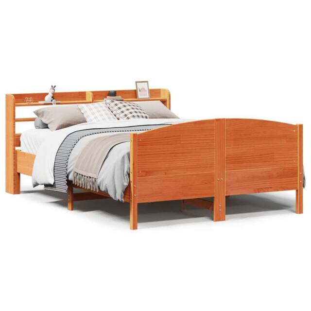 Berkfield Home Bed Frame without Mattress Wax Brown 135x190 cm Double Solid Wood Pine - image 1